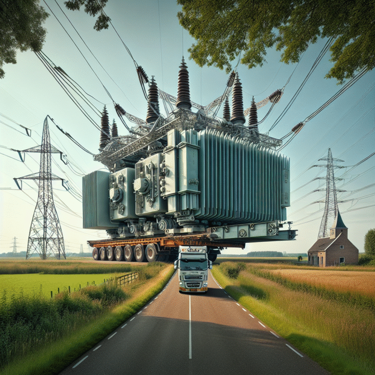 Zware transformator van 330.000 kilo arriveert bij hoogspanningsstation in Geertruidenberg.