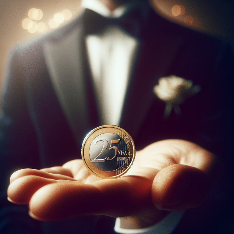 Rik van de Westelaken slaat eerste euromunt ter gelegenheid van 25-jarig huwelijk in Nederland.